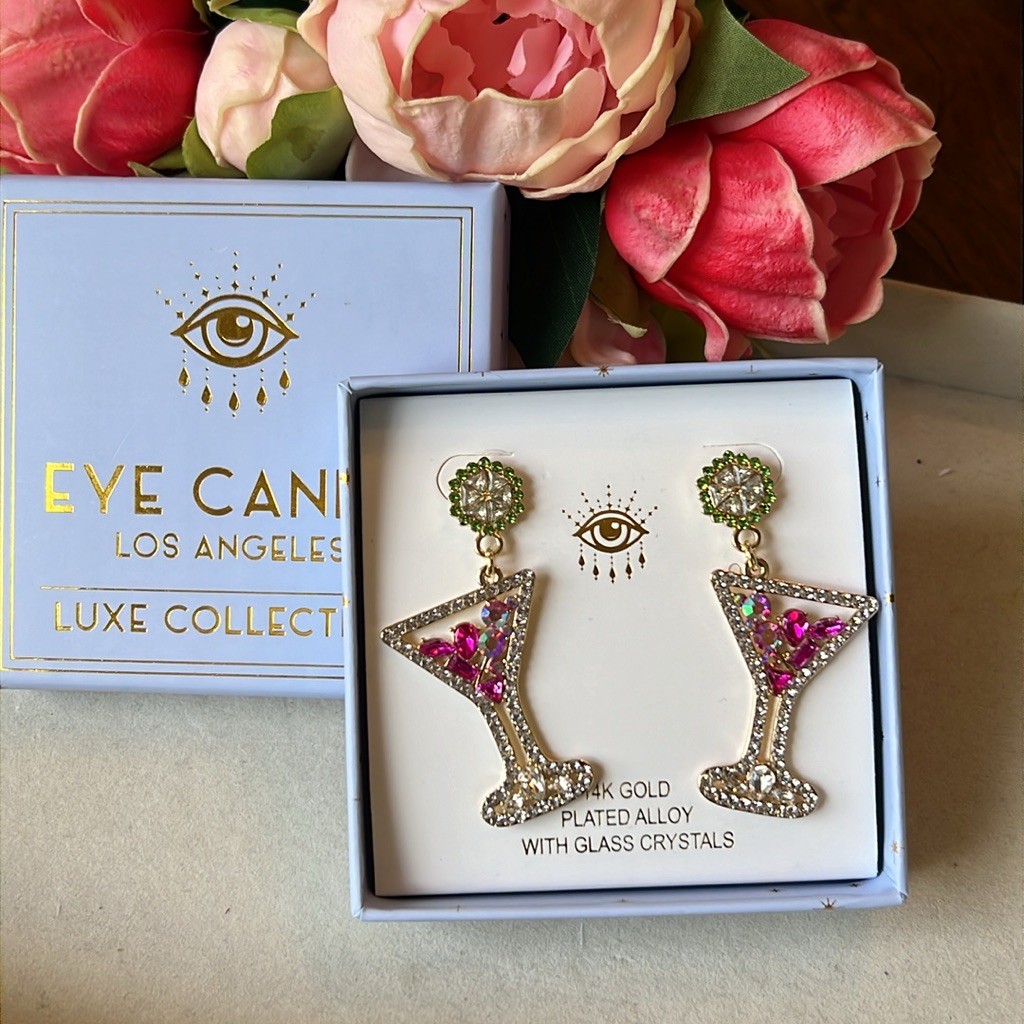 Eye Candy Martini Glass Earrings Multi Colored Crystal